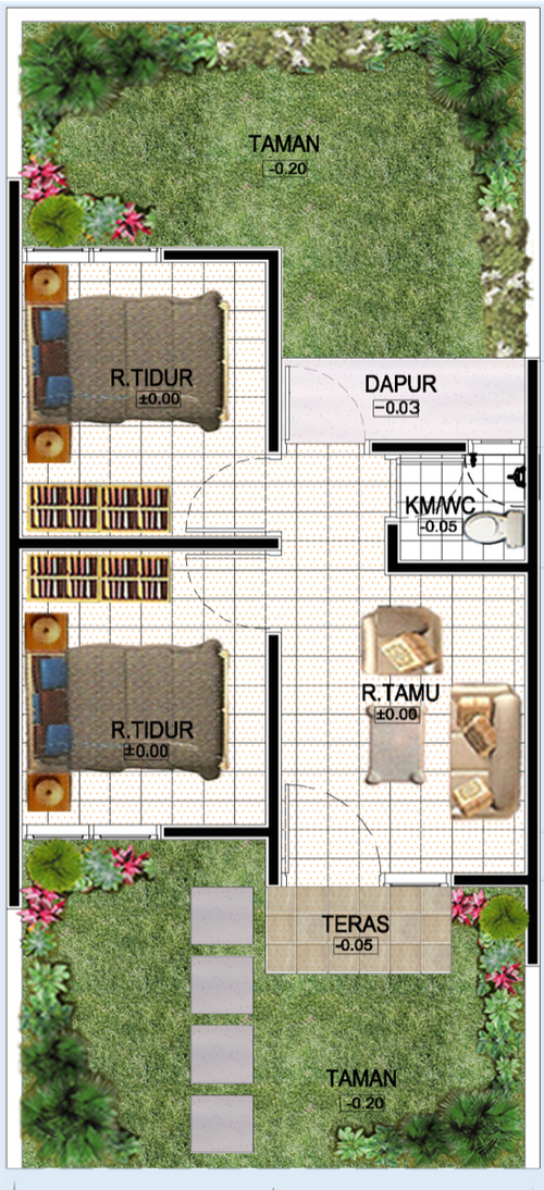 foto denah rumah tipe 60 ( dua  kamar )  perumahan TRANS Residence