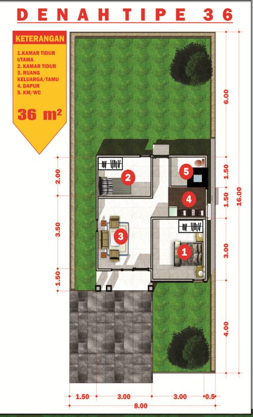 foto denah rumah tipe 36 perumahan TAMAN ASRI