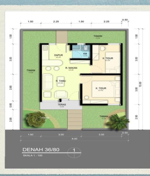 foto denah rumah tipe 36 / 80 perumahan Grand Hill Tabgha Residence