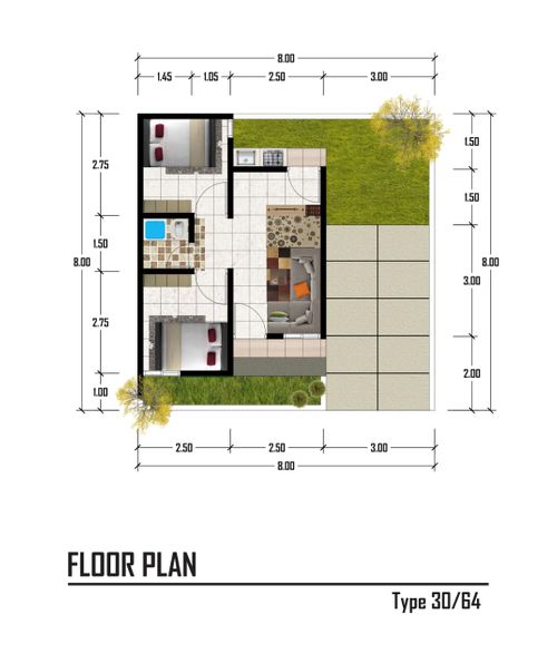 foto denah rumah tipe 30 perumahan Graha Family Park Bangil