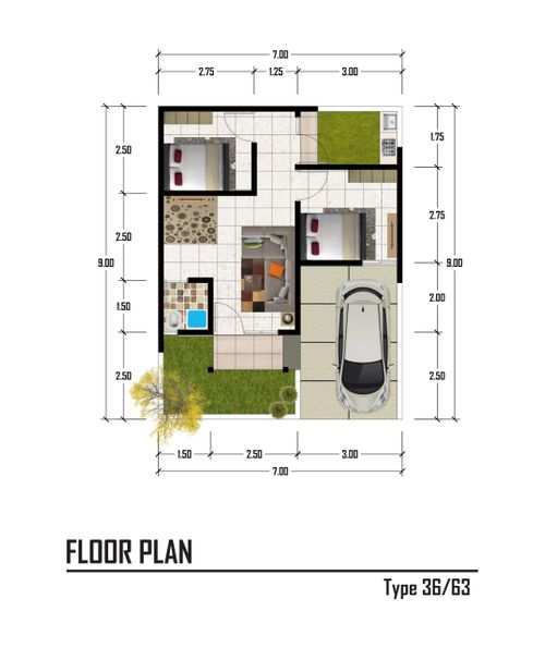 foto denah rumah tipe 36 perumahan Graha Family Park Bangil
