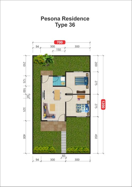 foto denah rumah tipe 36/132 perumahan PESONA RESIDENCE