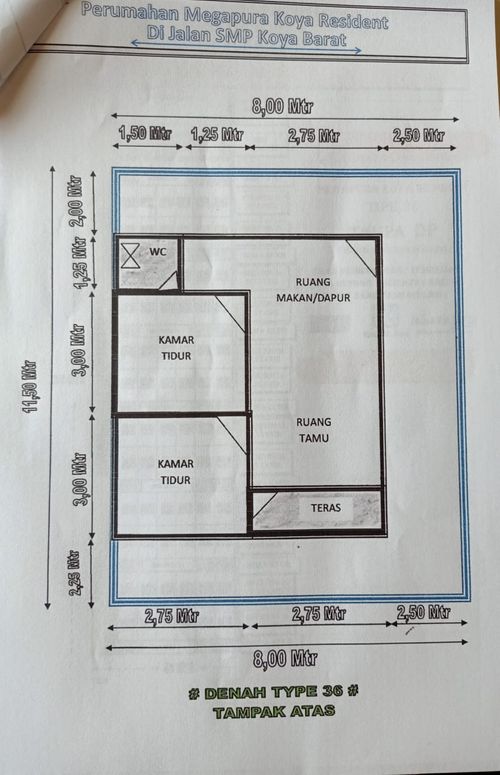 foto denah rumah tipe 36/92 perumahan MEGA PURA KOYA RESIDENCE