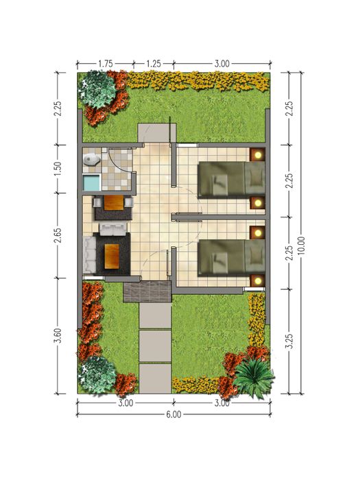 foto denah rumah tipe 28 merah perumahan Mutiara Puri Harmoni