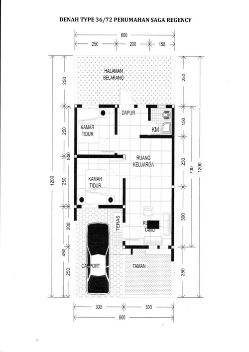 foto denah rumah tipe 36/72 perumahan SAGA REGENCY