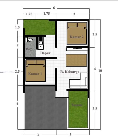 foto denah rumah tipe 34/60 147 perumahan Hijra Sukamukti