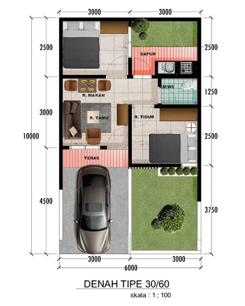 foto denah rumah tipe 30/60 perumahan Karang Wangi Permai