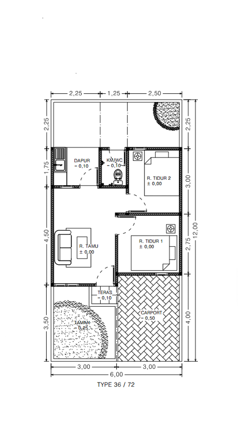 foto denah rumah tipe 36/72 perumahan PESONA RESIDENCE