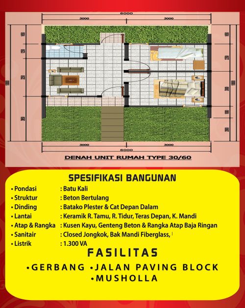 foto denah rumah tipe SUBSIDI perumahan Granada Rajeg City
