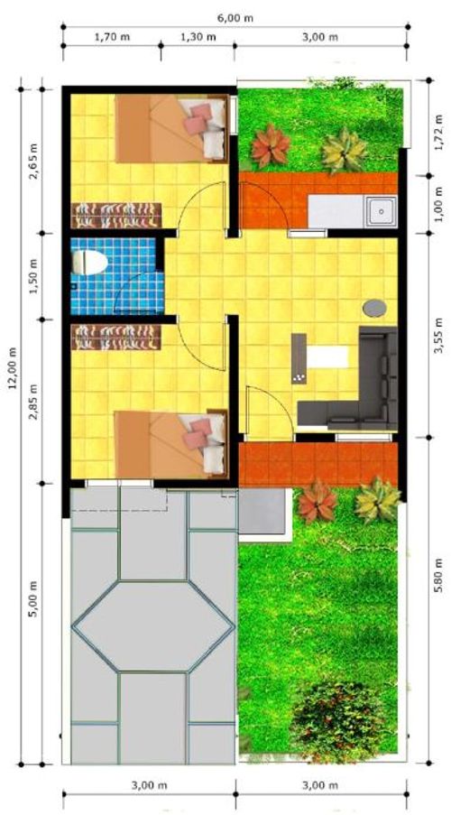 foto denah rumah tipe MERANTI 36/72 perumahan Bukit Rancamaya Residence