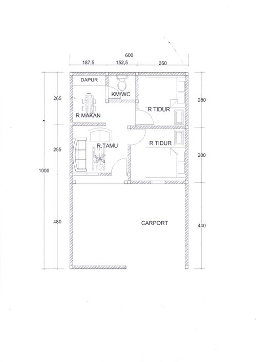 foto denah rumah tipe 36/61 perumahan THE KALIMAS RESIDENCE