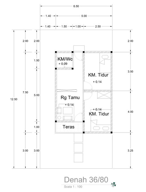 foto denah rumah tipe 36/80 perumahan PALAPA SAIYO V