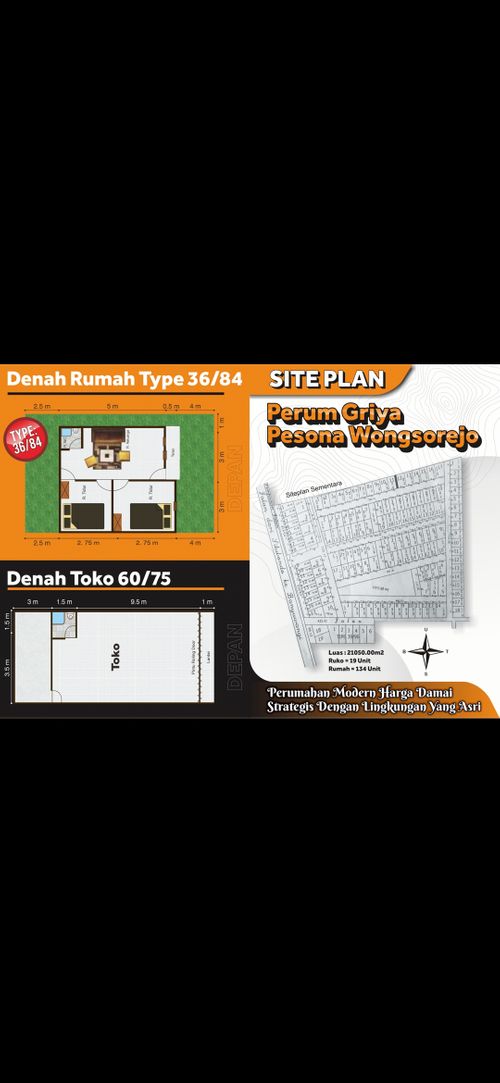 foto denah rumah tipe 36/84 perumahan GRIYA PESONA WONGSOREJO