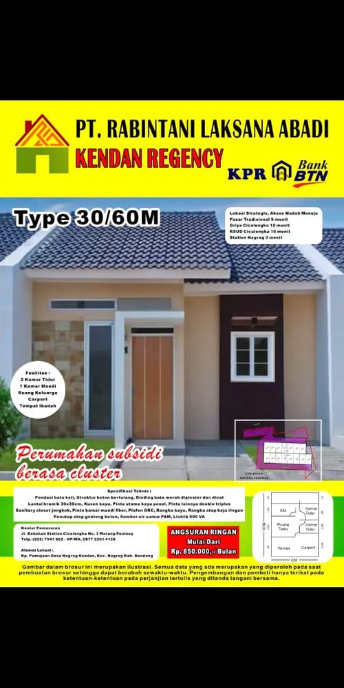 foto denah rumah tipe 30/60 perumahan Kendan Regency