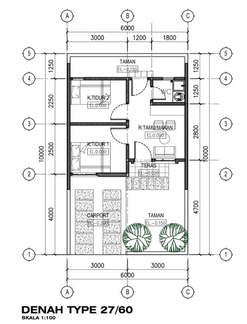 foto denah rumah tipe 27/60 perumahan Pondok Cikampek