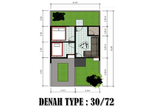 foto denah rumah tipe 30/72 perumahan harva subang regency