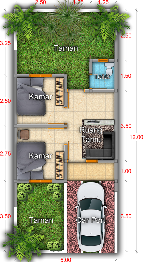 foto denah rumah tipe 25/60 perumahan Karang Anyar Residence