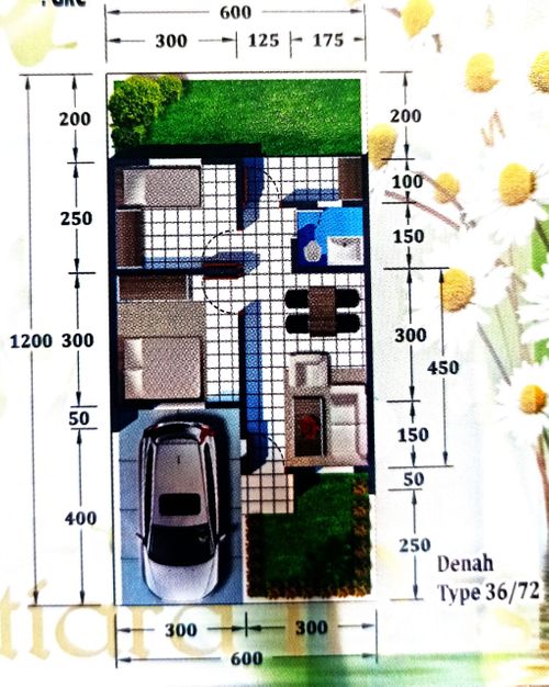 foto denah rumah tipe 36/72 perumahan BENTENG MUTIARA MAS