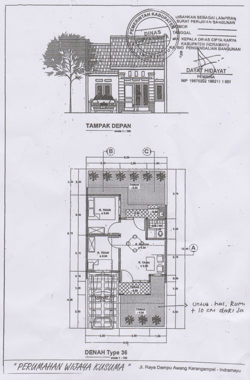 foto denah rumah tipe 36/72 perumahan Wijaya Kusuma