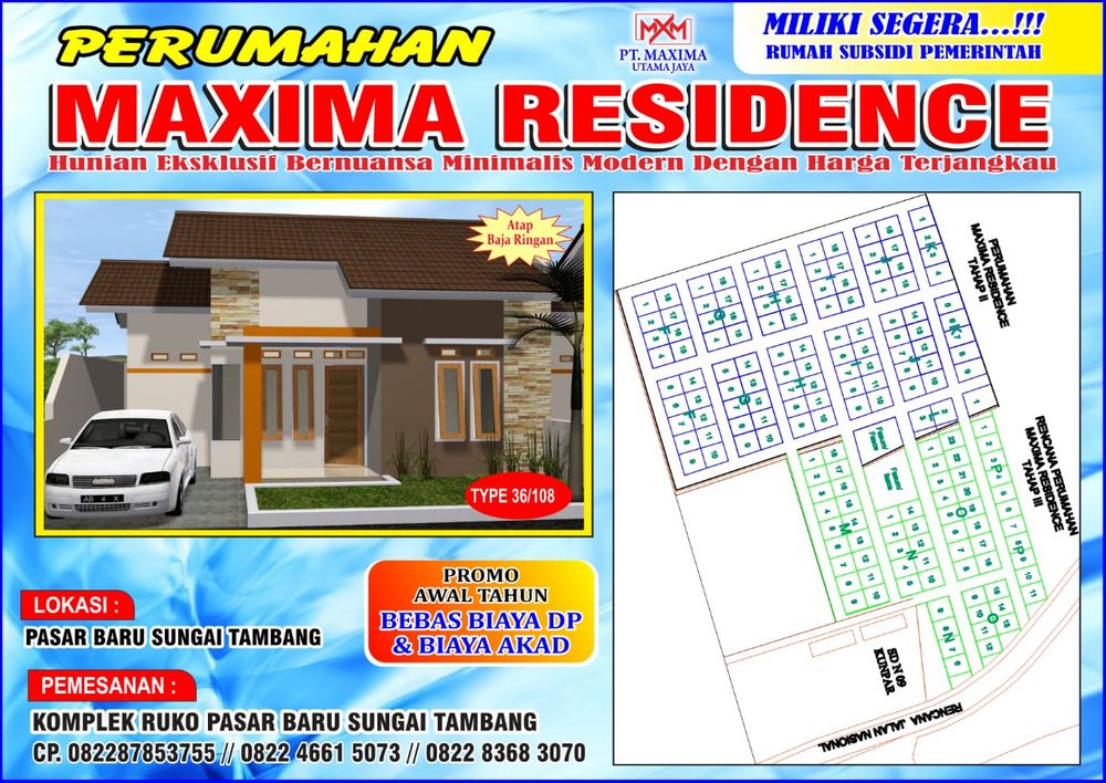 foto denah rumah tipe RHS 36 perumahan Maxima residence tahap III