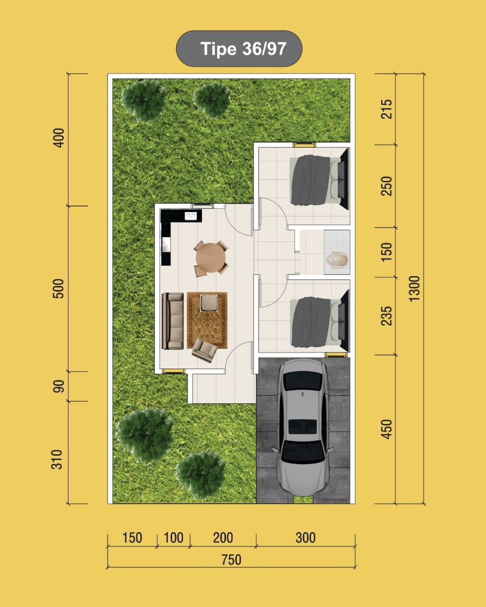 foto denah rumah tipe 36/104 perumahan NEW MAHAKAM GRANDE