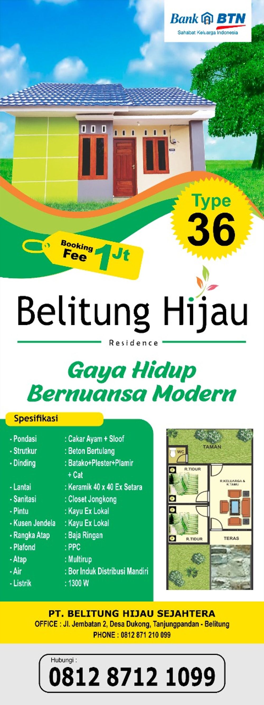 foto denah rumah tipe 36/109 perumahan BELITUNG HIJAU 2