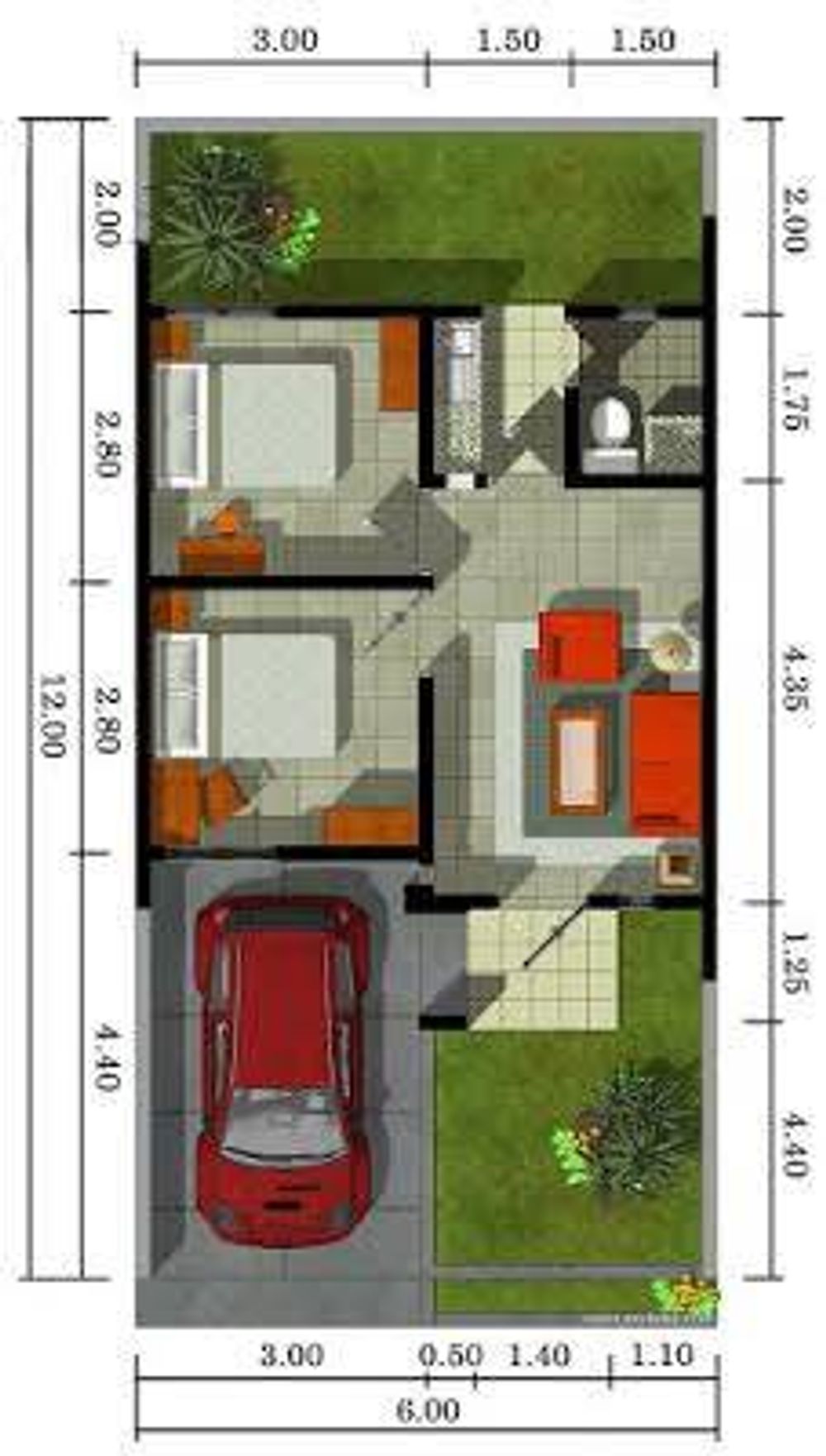 foto denah rumah tipe 36/72 perumahan MUTIARA KARANG 2