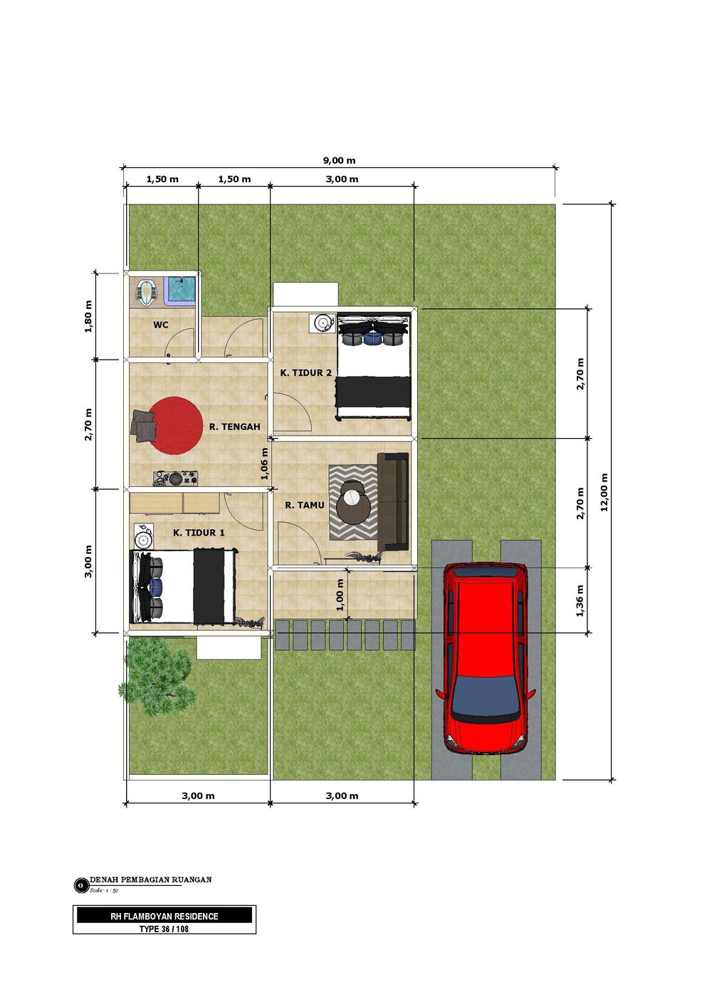 foto denah rumah tipe 36 perumahan FLAMBOYAN RESIDENCE
