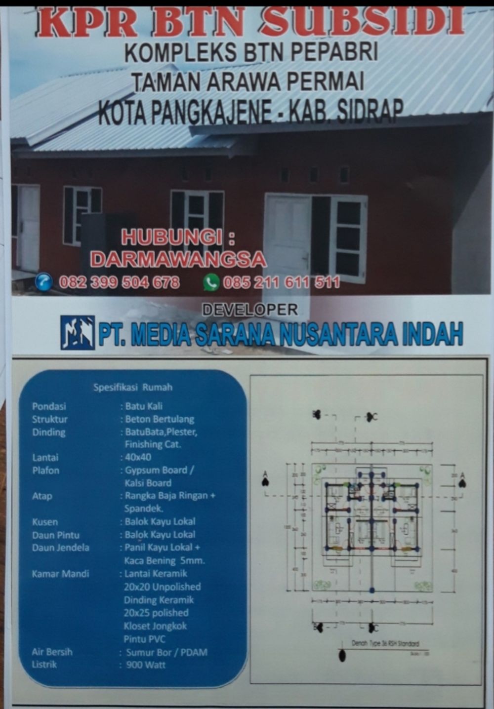 foto denah rumah tipe sudut perumahan TAMAN ARAWA PERMAI
