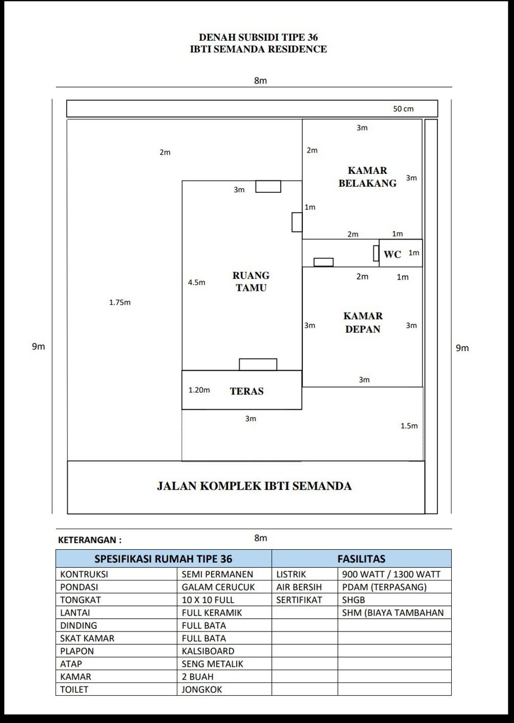 foto denah rumah tipe IBTI SEMANDA RESIDENCE perumahan IBTI SEMANDA RESIDENCE
