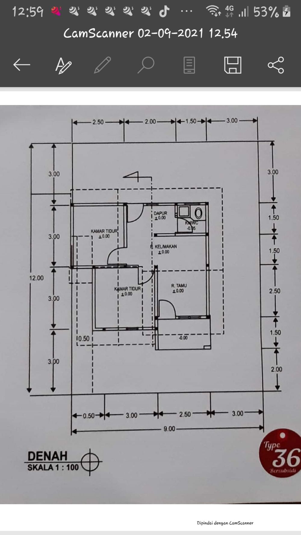 foto denah rumah tipe 36 perumahan Taman Guru Residence