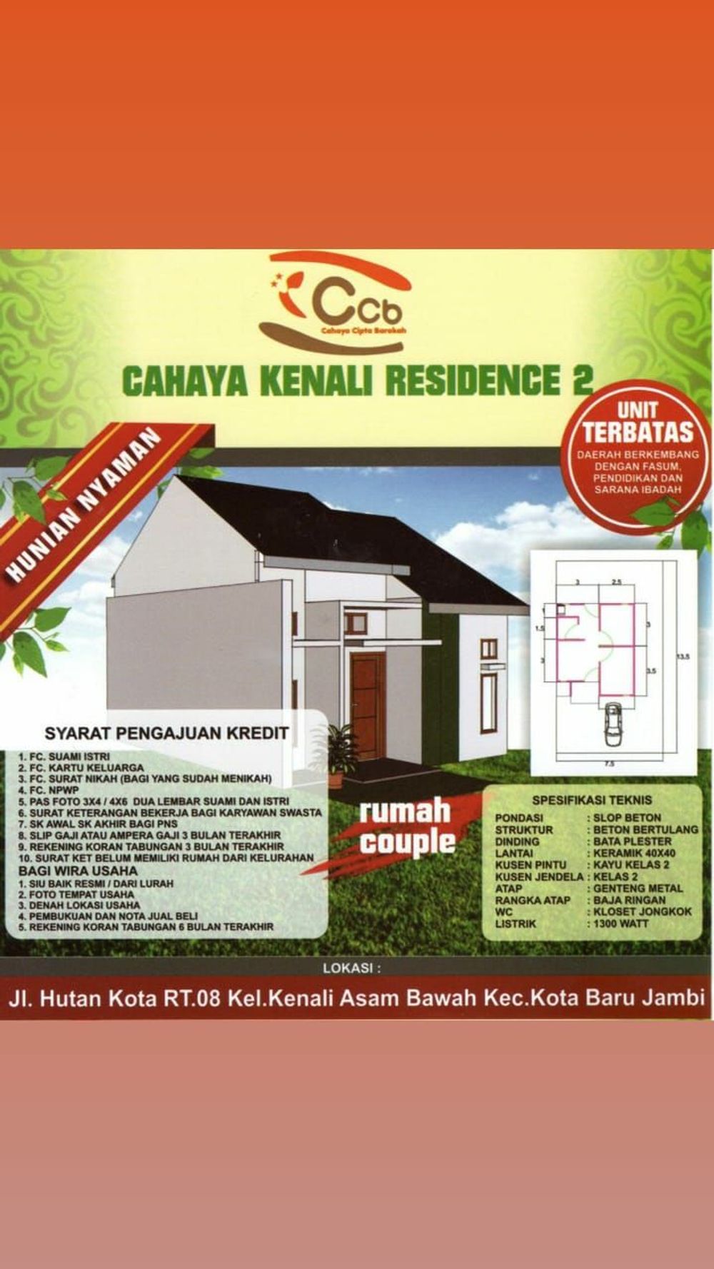 foto denah rumah tipe 36 perumahan Cahaya kenali residence II