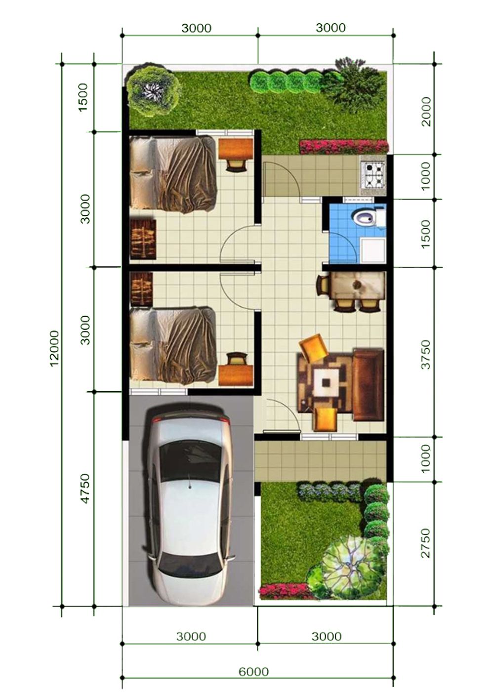 foto denah rumah tipe 36/72 perumahan GREEN LINO RESIDENCE II BANTAENG