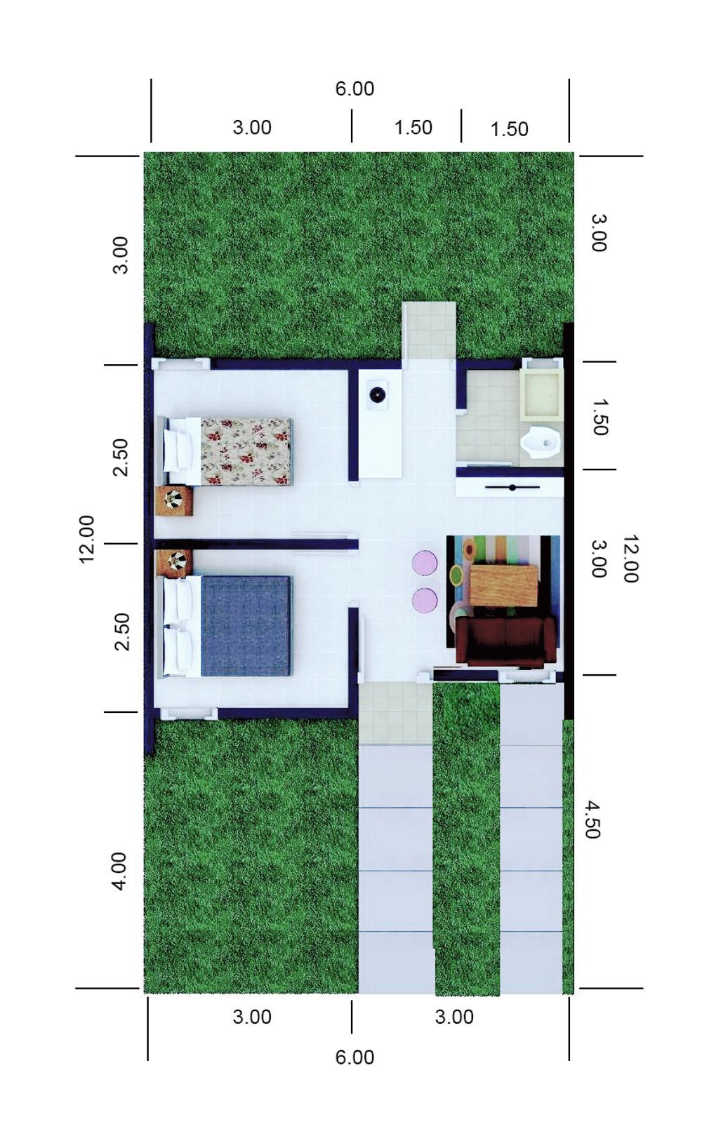 foto denah rumah tipe 30/72 perumahan Kota Bahodopi