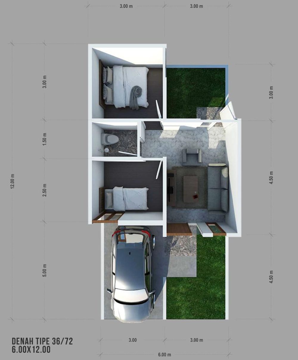 foto denah rumah tipe 36/72 perumahan PANORAMA GARDEN