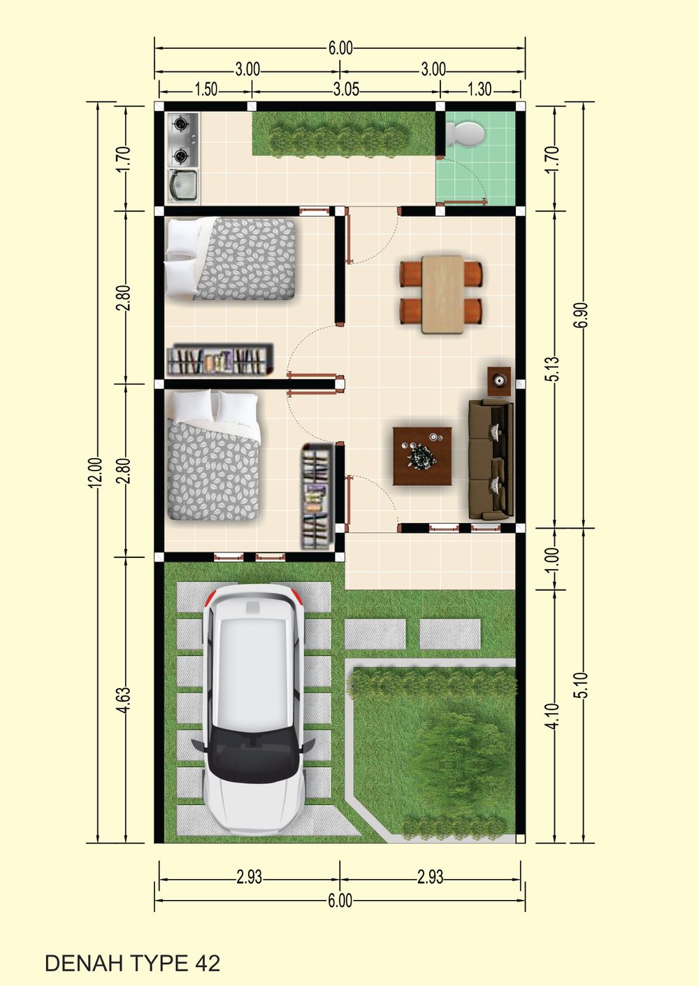 foto denah rumah tipe 42 perumahan DEWI SINTA RESIDENCE