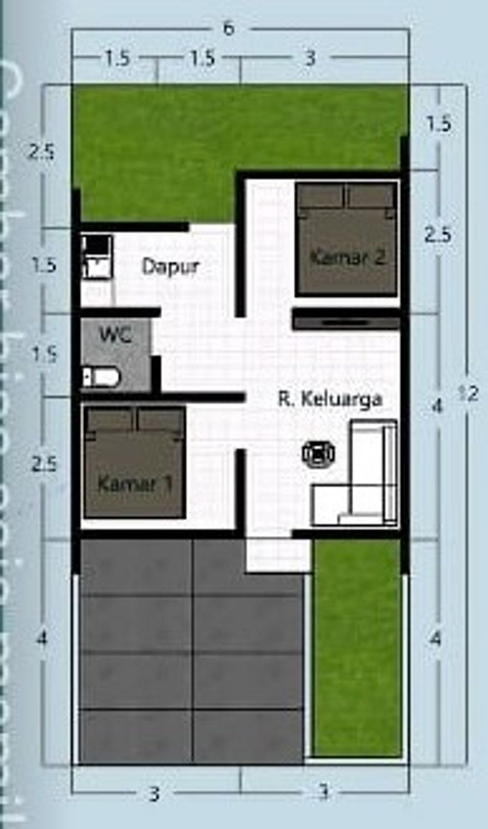 foto denah rumah tipe 36 perumahan Griya Surya Tanjungbaru 