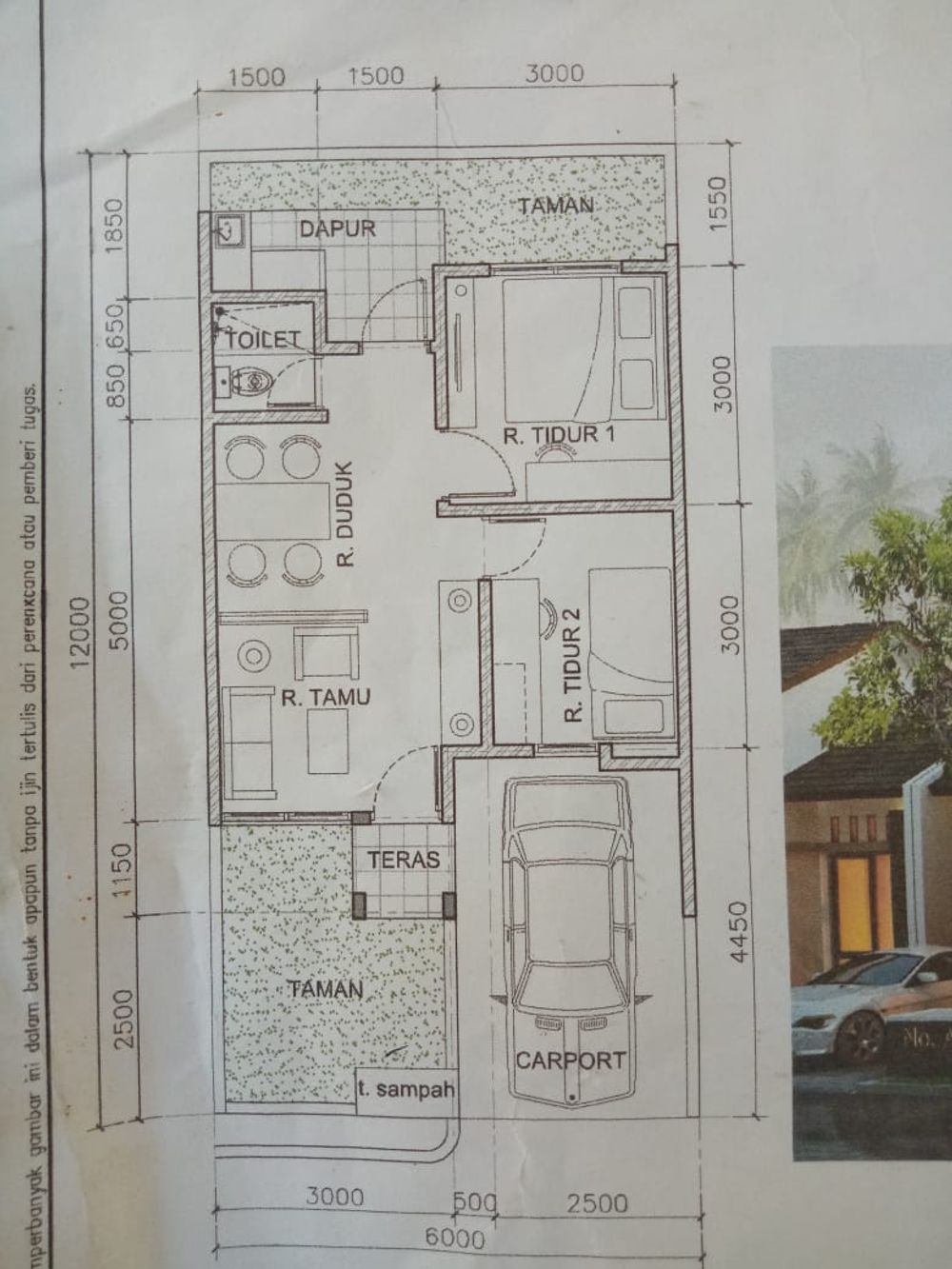 foto denah rumah tipe 42/72 perumahan Kanahaya City Cisero