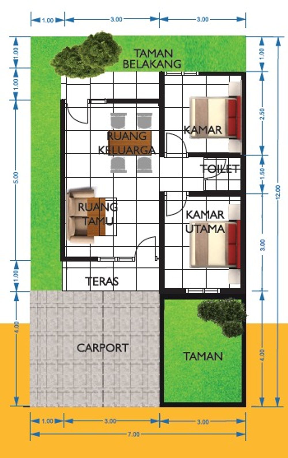 foto denah rumah tipe 36/84 M2 perumahan BUANA RESIDENCE