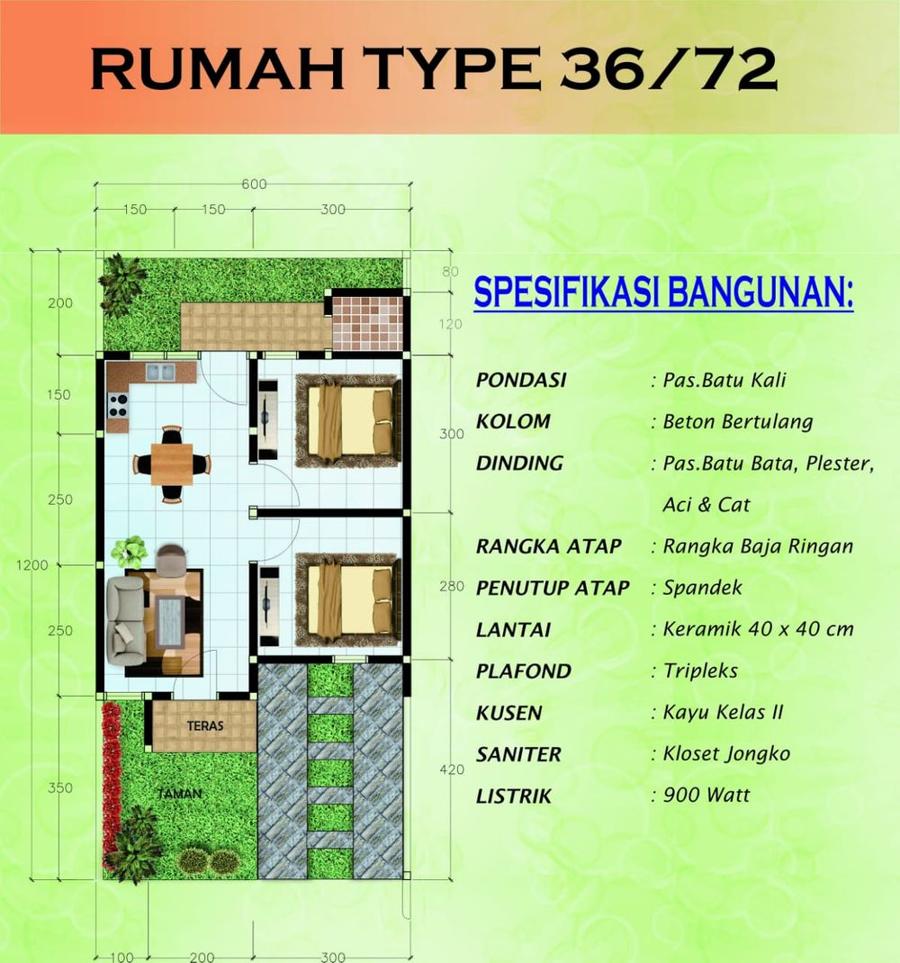foto denah rumah tipe 36/72 perumahan TOBADAK RESIDENCE