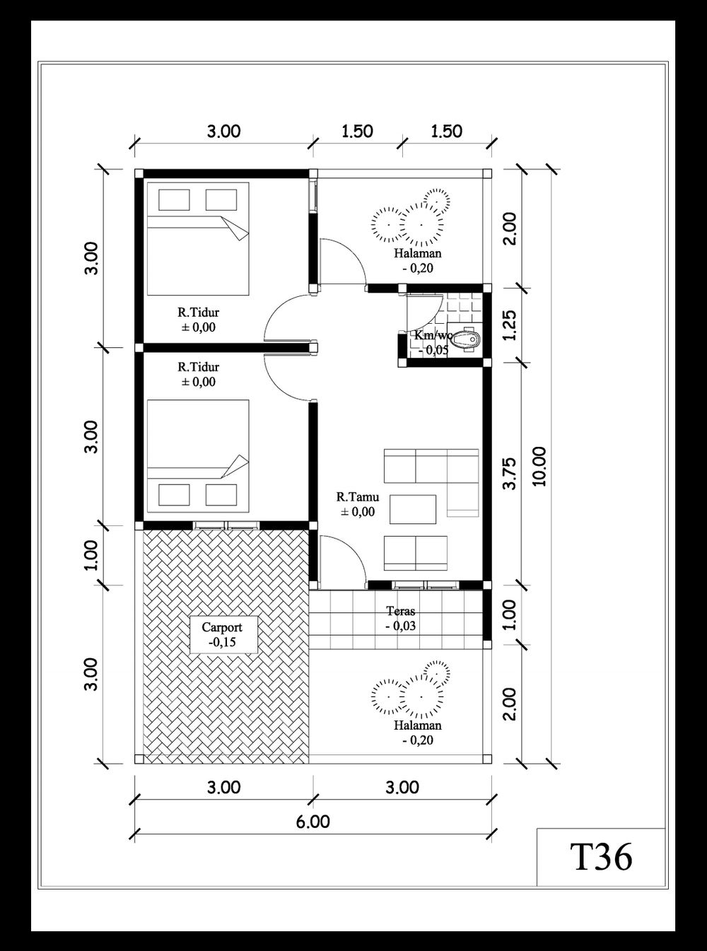 foto denah rumah tipe 36/60 perumahan Graha Asri Srinahan