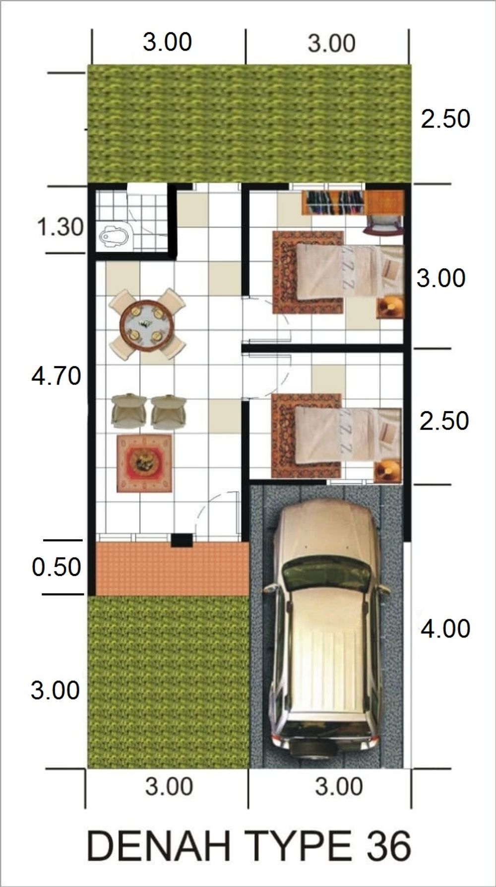 foto denah rumah tipe 36/72 perumahan LISSA RESIDENCE KOTOLAWEH