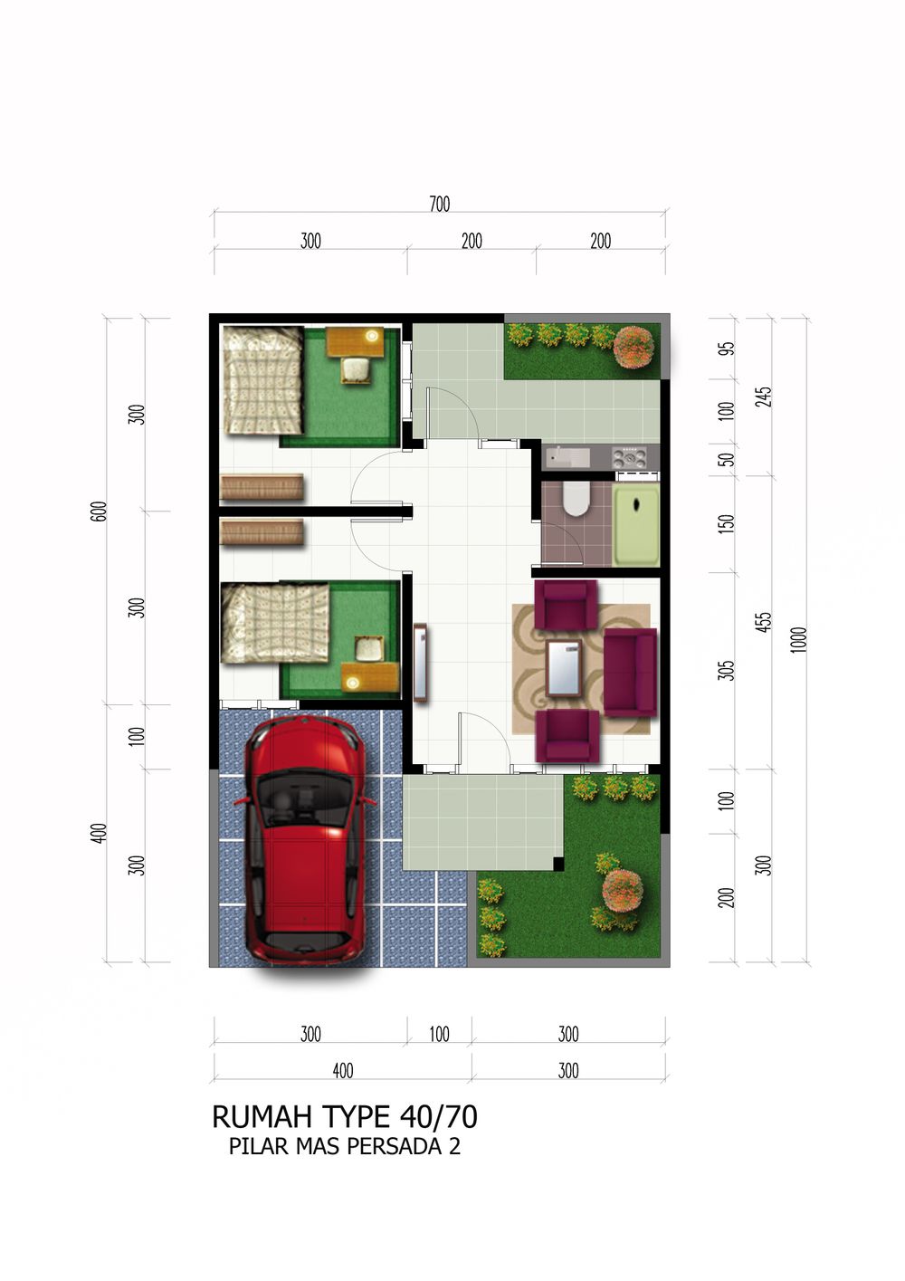 foto denah rumah tipe 40/70 perumahan PILAR MAS PERSADA 2