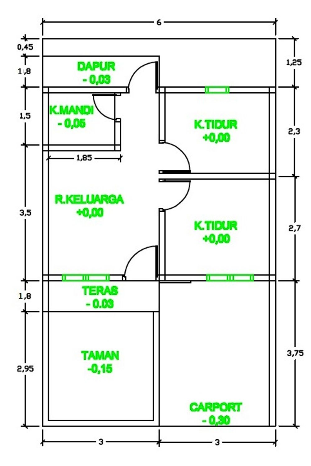 foto denah rumah tipe 36/72 perumahan Situgede Madani (MBR)