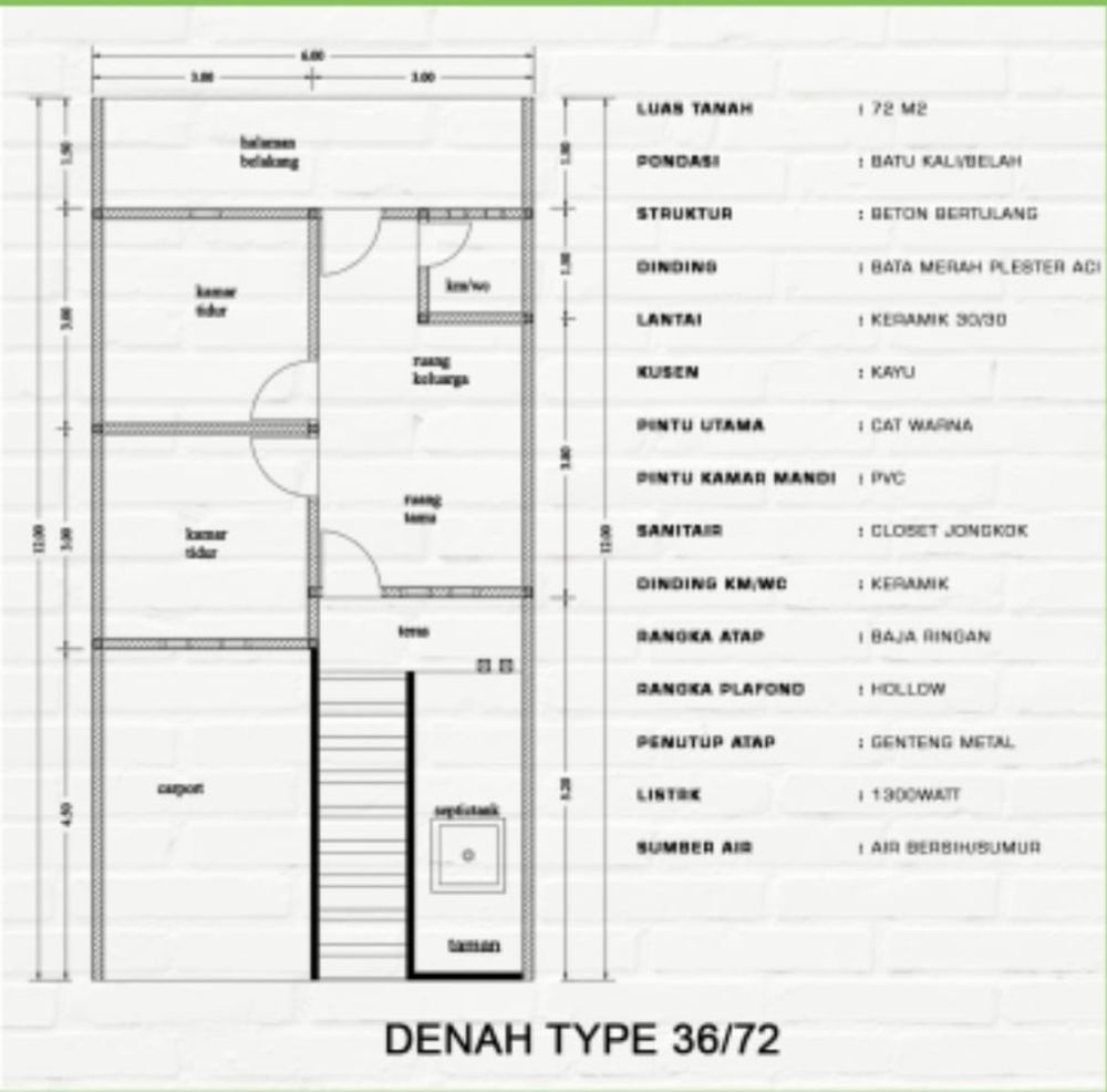 foto denah rumah tipe 36 / 72 perumahan Bumi Cipayung Asri