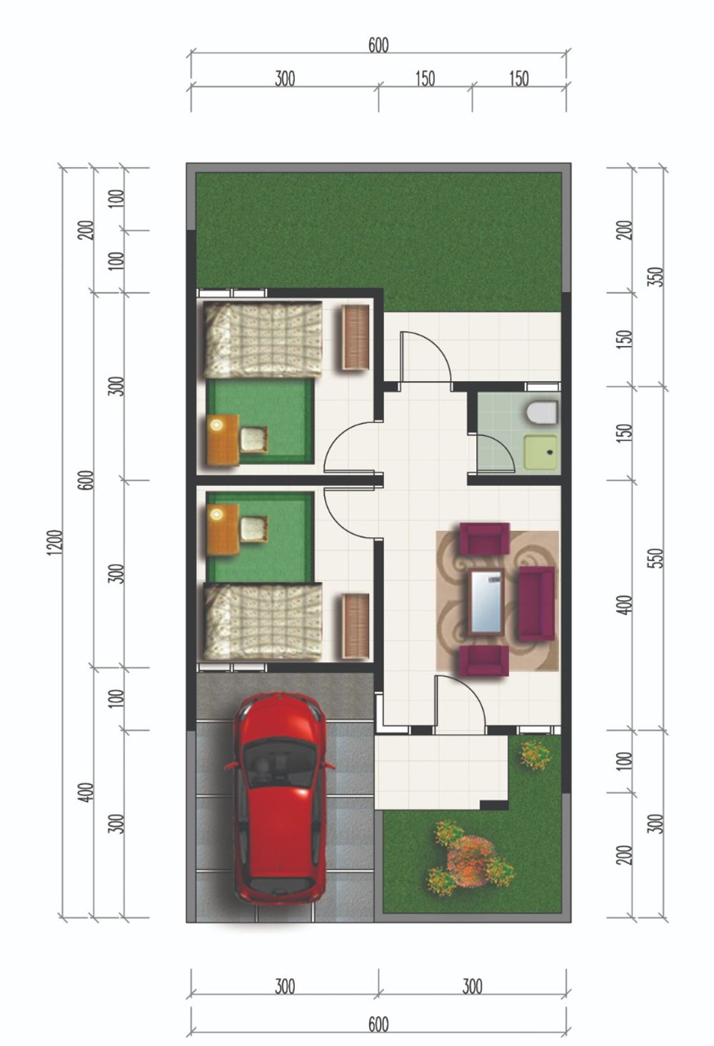 foto denah rumah tipe 38/72 perumahan MEKARJAYA RESIDENCES