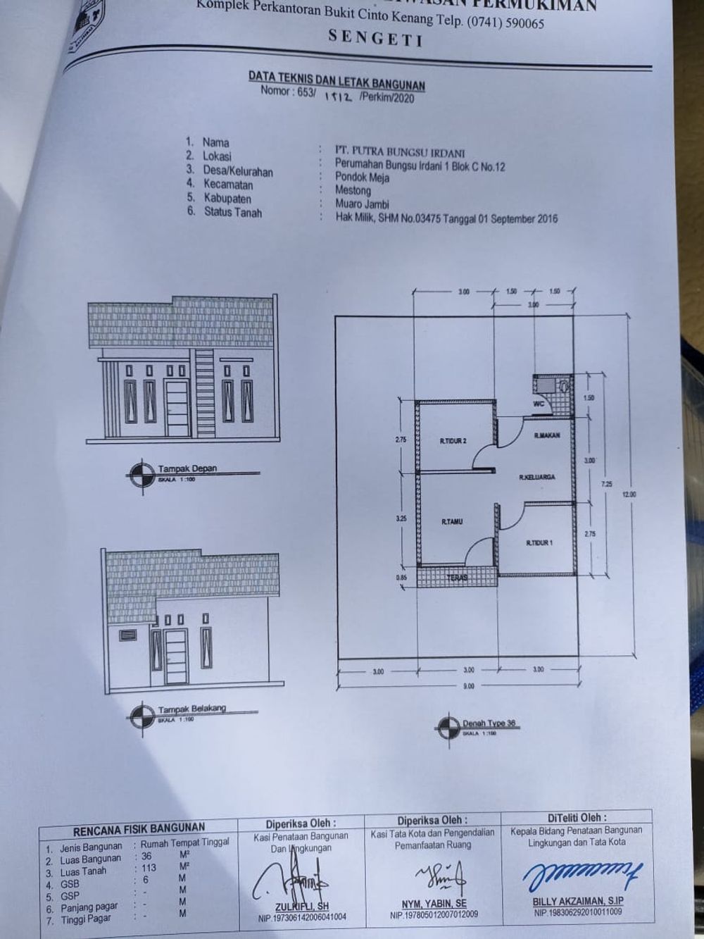 foto denah rumah tipe RSH SUBSIDI perumahan Bungsu Irdani 1