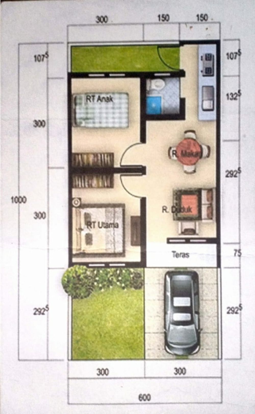 foto denah rumah tipe 36/120 m2 perumahan GERBANG INDAH