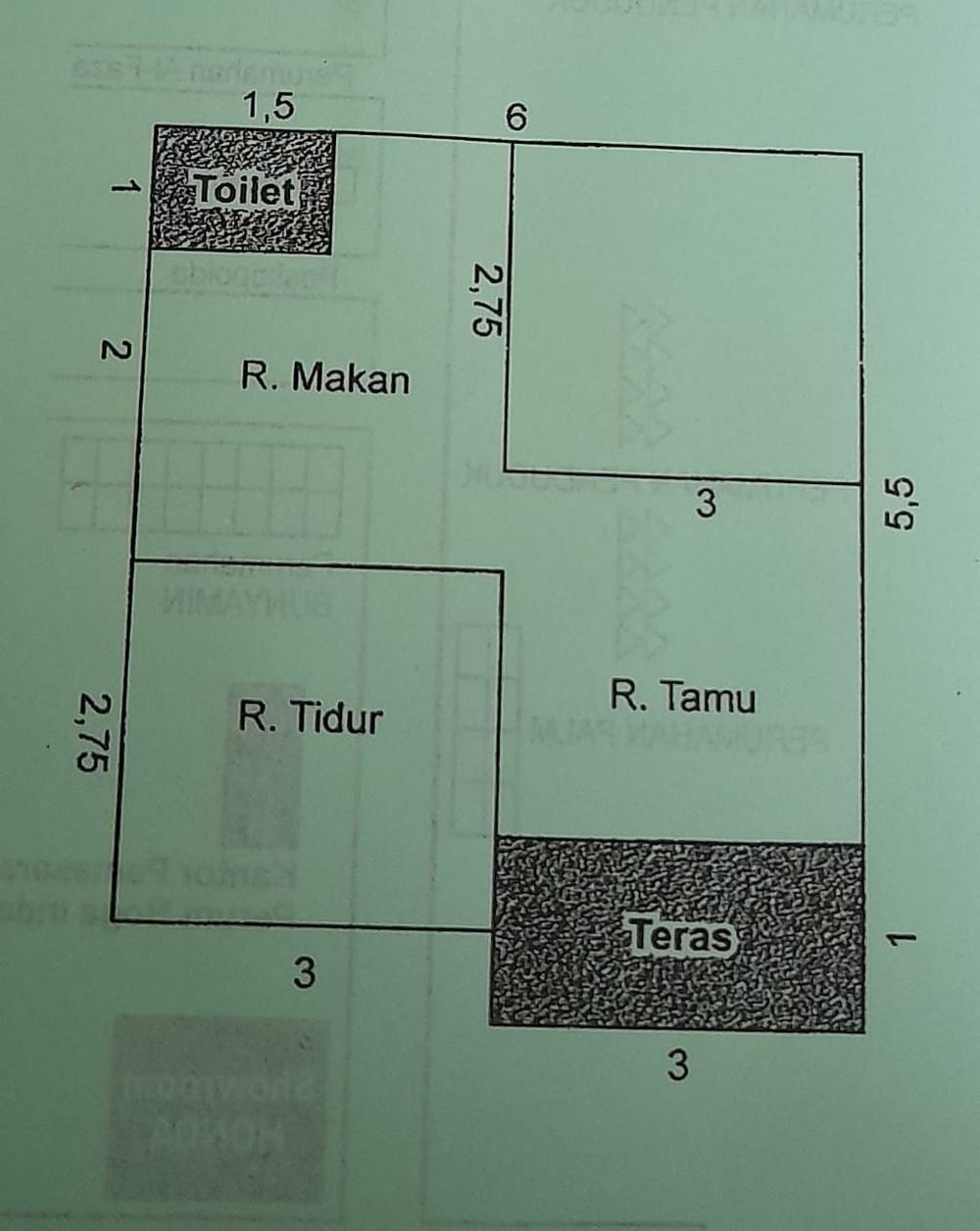foto denah rumah tipe 36 perumahan BOGA TENGAH PERMAI