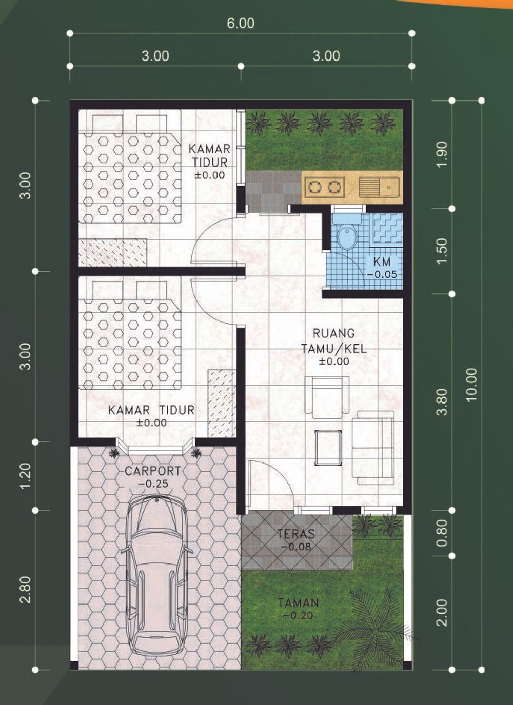 foto denah rumah tipe 36/61 perumahan De Green Kedungrejo